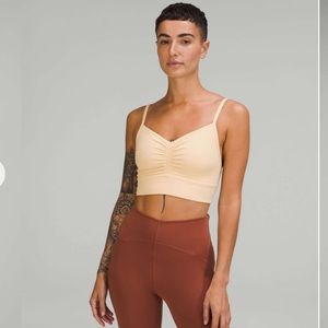 Lululemon nulu front gather yoga bra light support in processo nude tan